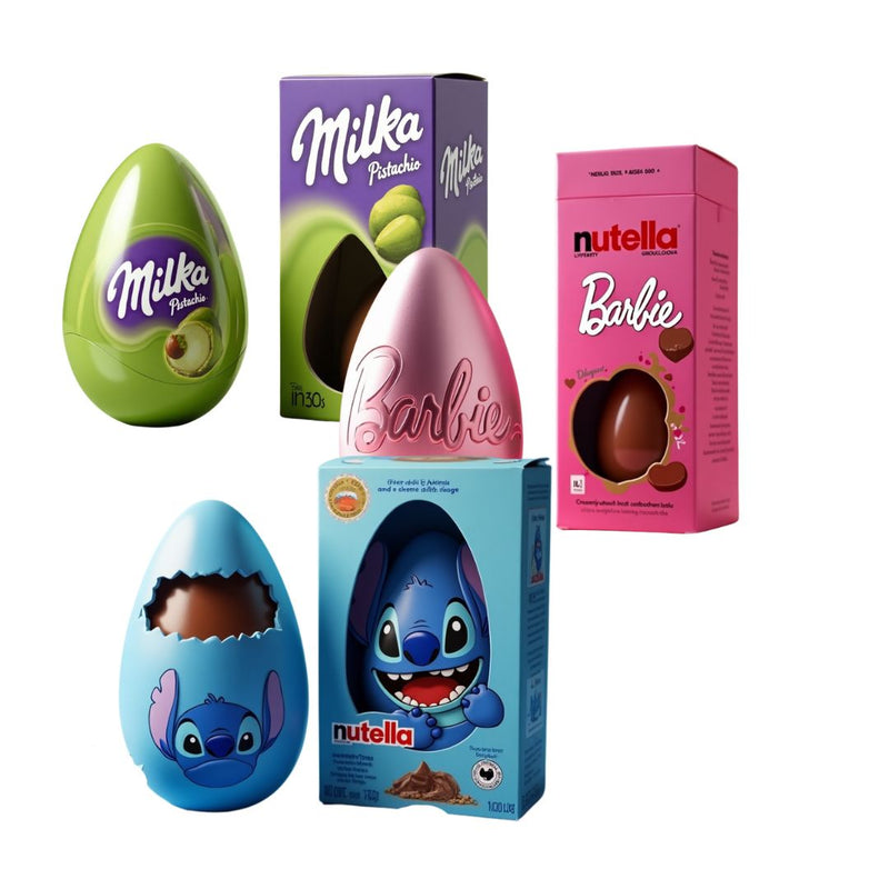 [LEVE 3 PAGUE 1] 3x Ovos Nutella 500g - DIsney Stich + Milka Pistache + Barbie